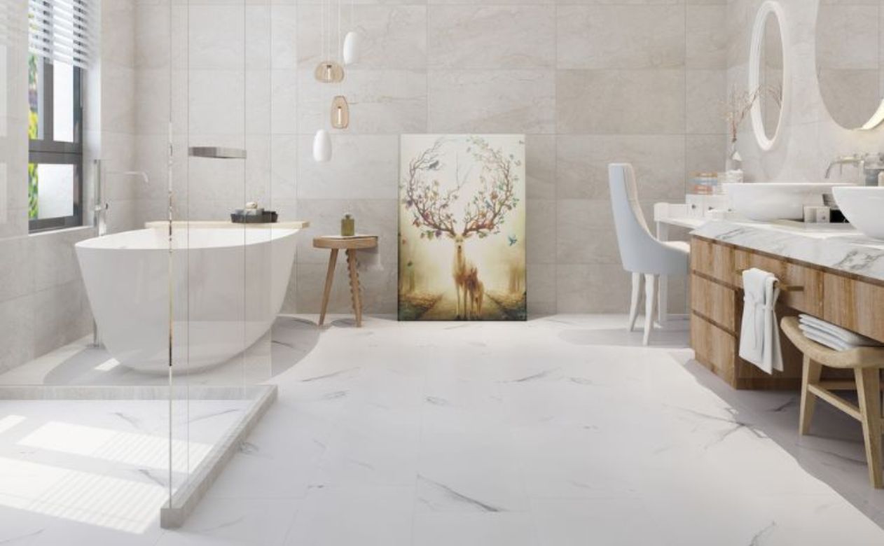 customer shower and heated floors in an elegant Lethbridge, AB, bathroom