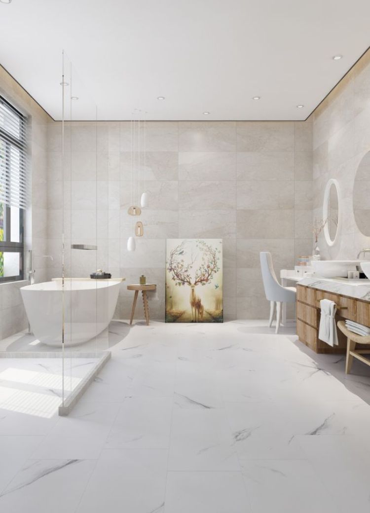 customer shower and heated floors in an elegant Lethbridge, AB, bathroom