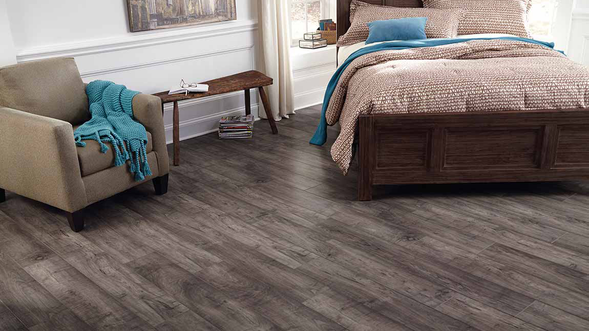 Laminate flooring in a bedroom.